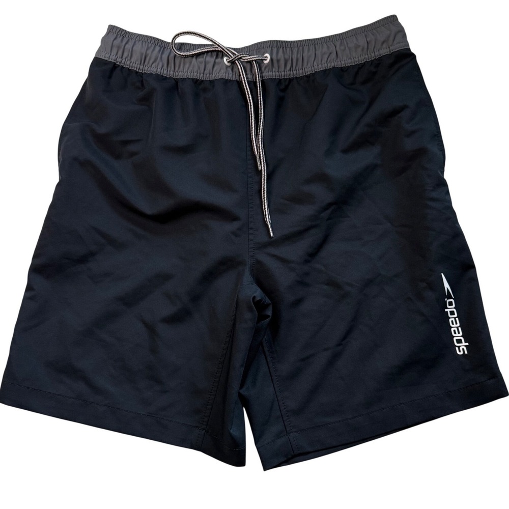 Speedo Mens Swim Trunks Black Gray Mesh Liner Board Shorts 7784506 Size L